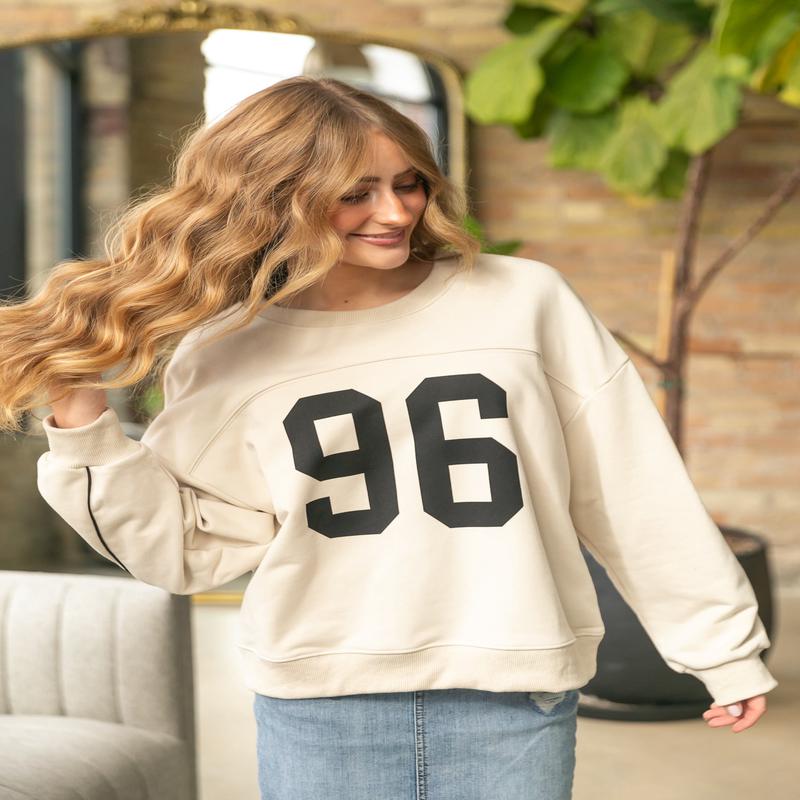 Knit Printed Number Graphic Sweatshirt