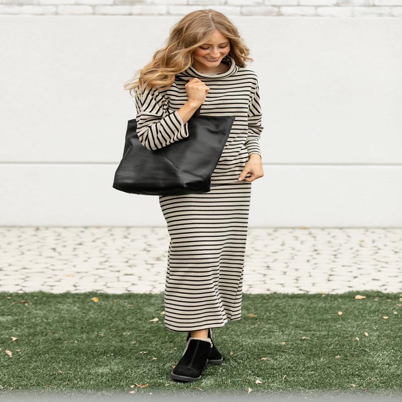 Knit Striped Pencil Maxi Skirt