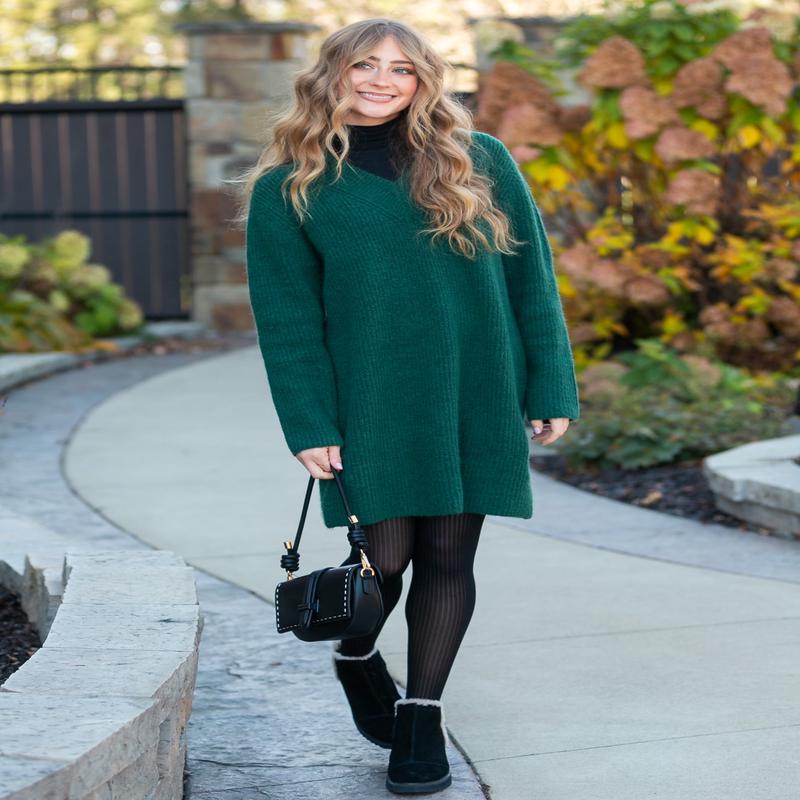 Knit V-neck Sweater Midi Dress
