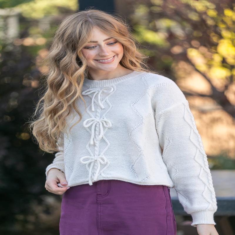 Pointelle Knit Bow Sweater