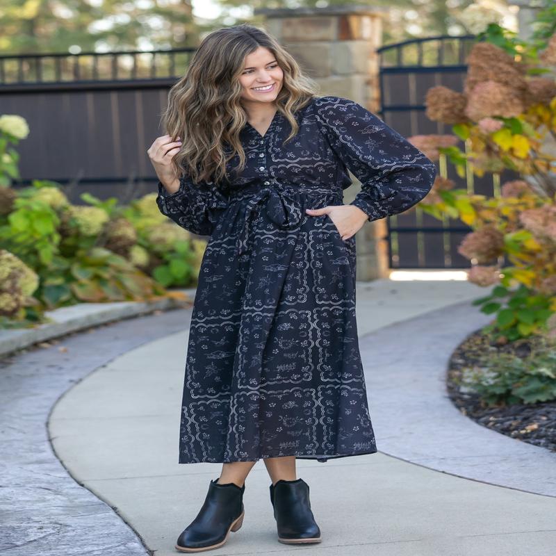 Printed Long Sleeve Maxi Dress