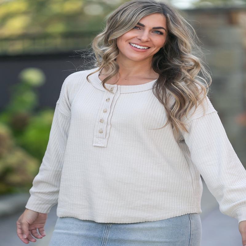 Ribbed 1/4 Button Long Sleeve Henley