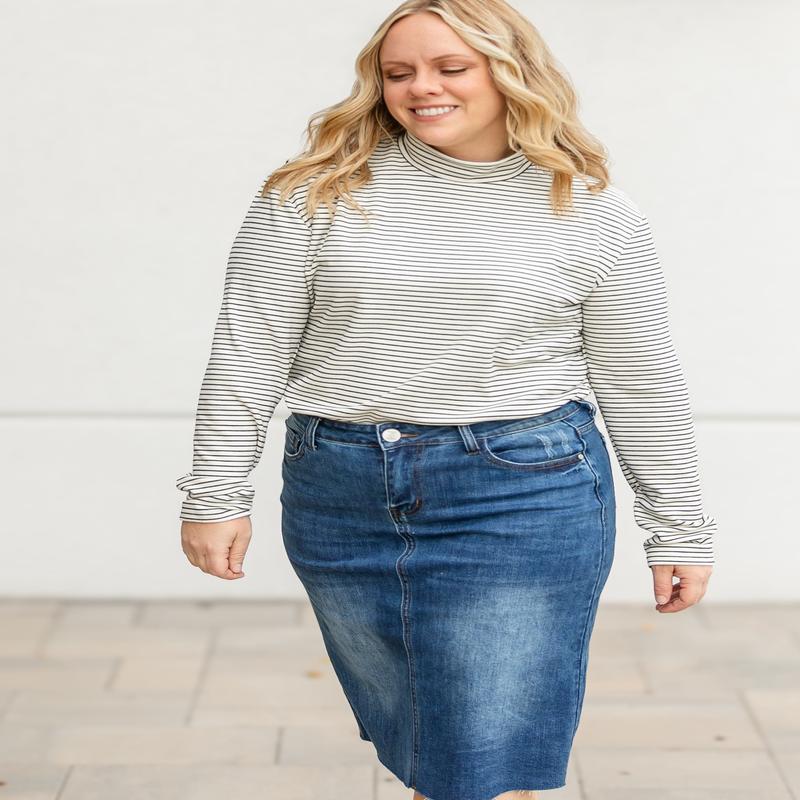 Striped Long Sleeve Mock Neck Top