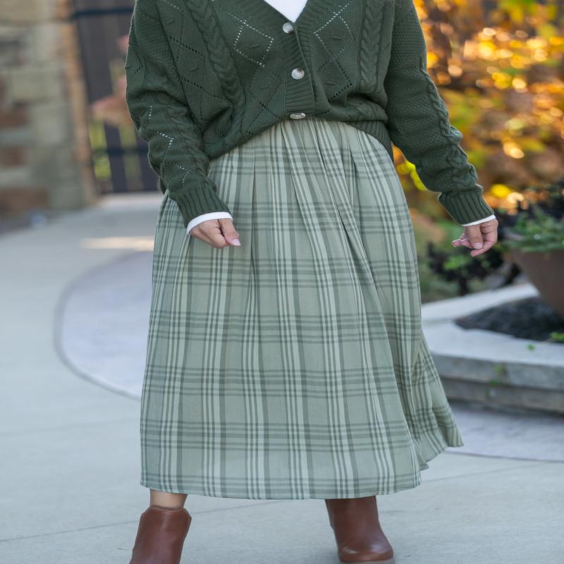 Tartan Plaid Pleated Midi Skirt
