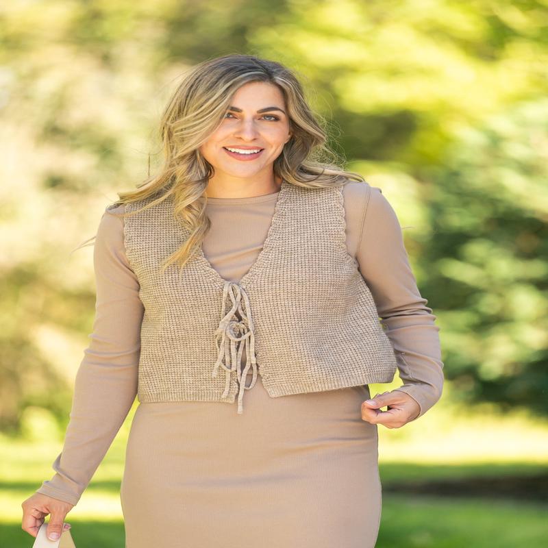 Waffle Knit Front Tie Vest