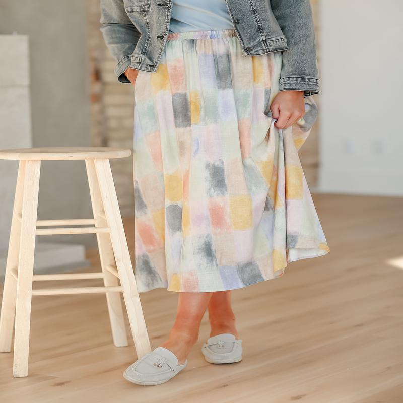 Watercolor Block Print Elastic Waist Maxi Skirt - FINAL SALE