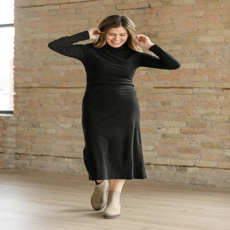 Brushed Rib Turtle Neck Maxi Dress