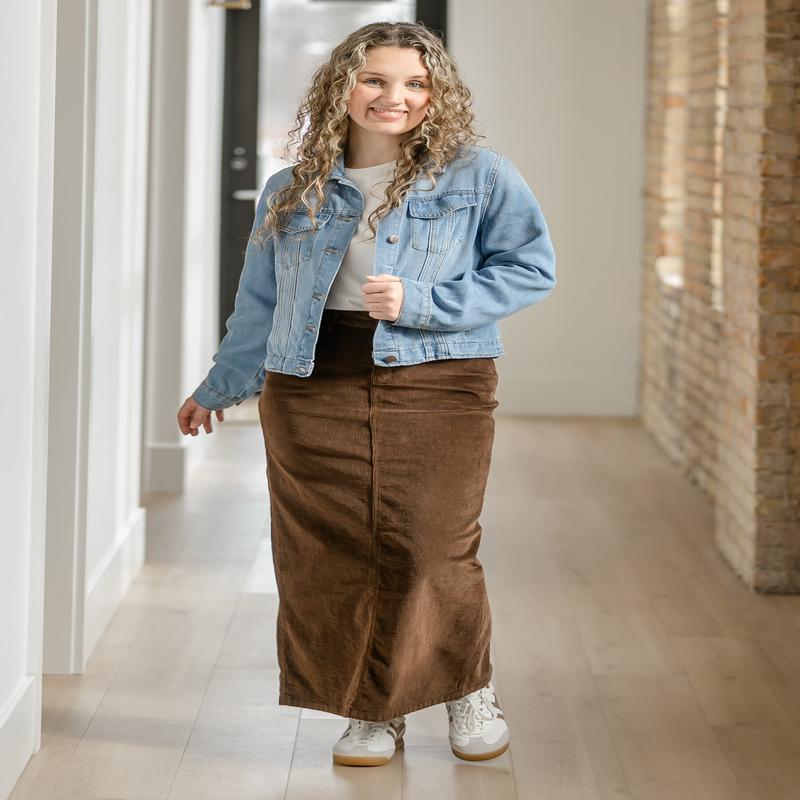 DOORBUSTER - Stella Cafe Noir Corduroy Denim Maxi Skirt - FINAL SALE