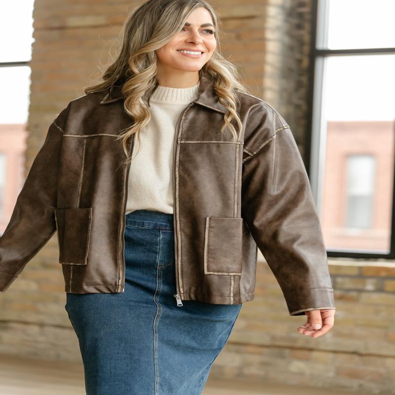 Faux Leather Zip-Up Jacket