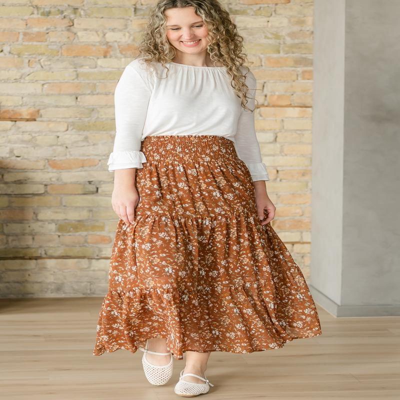 Floral Smocked Waist Tiered Maxi Skirt