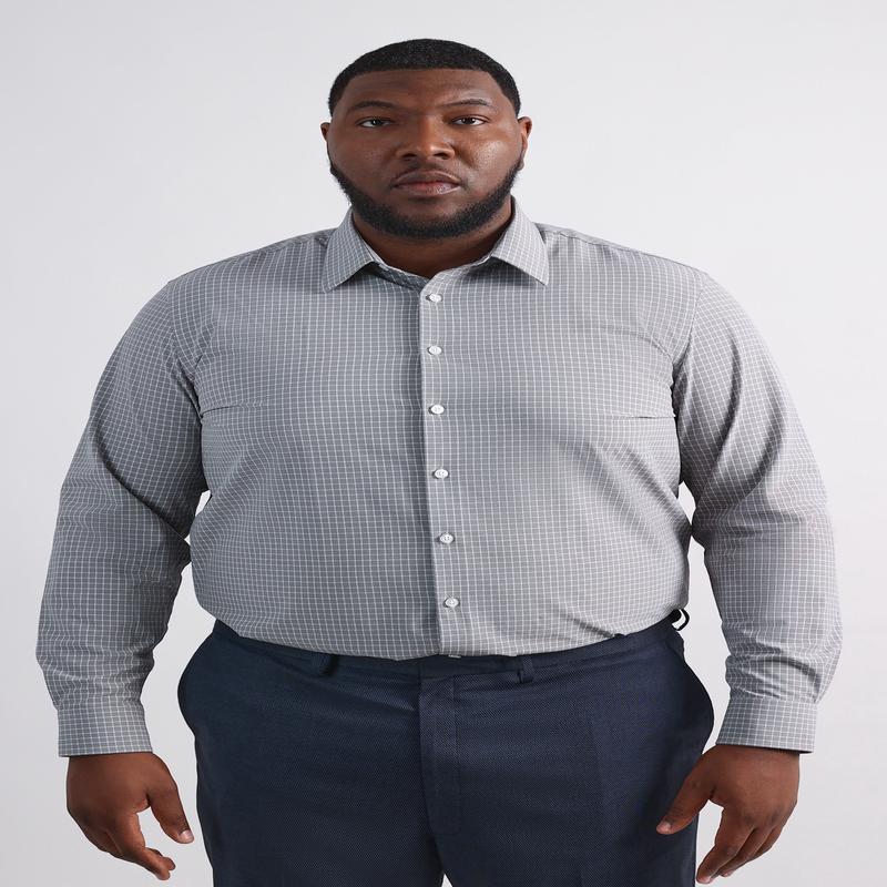 Big Smart Wash Dress Shirt - Medium Grey Grid