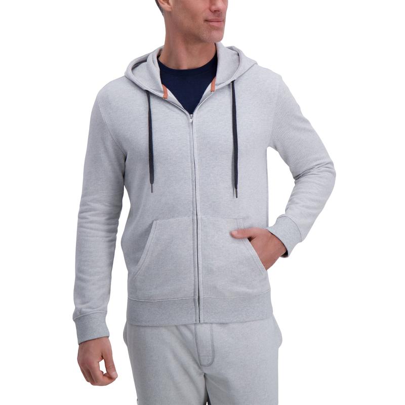 Full Zip Textured Fleece Hoodie Sweatshirt