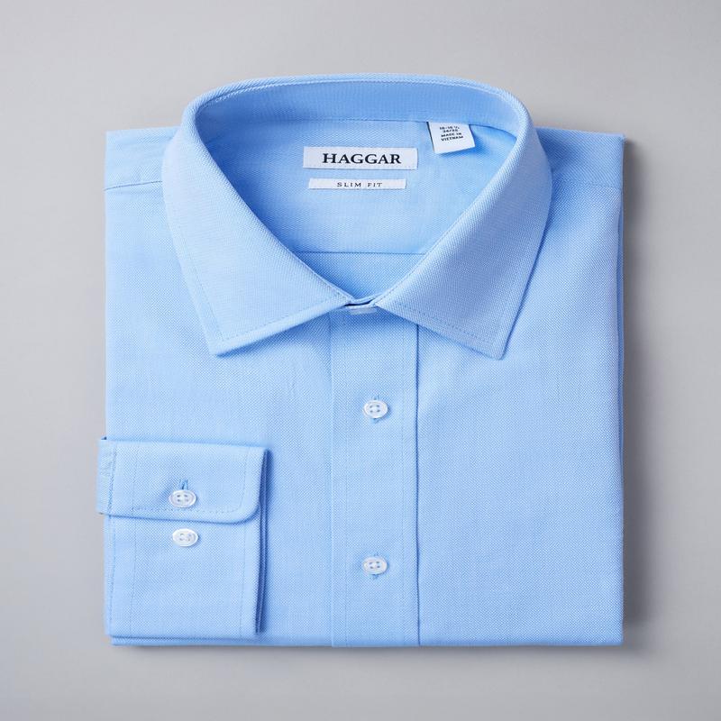 Premium Comfort Dress Shirt - Blue Herringbone
