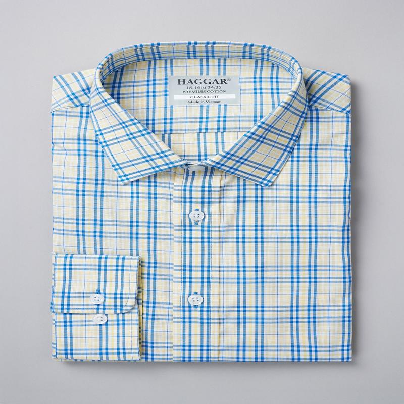 Premium Comfort Performance Cotton Dress Shirt - White and Yellow Plaid