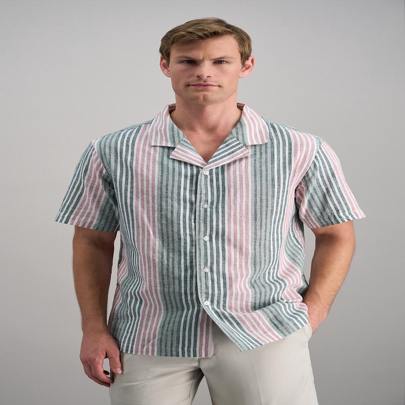 Short Sleeve Linen Stripe Camp Shirt