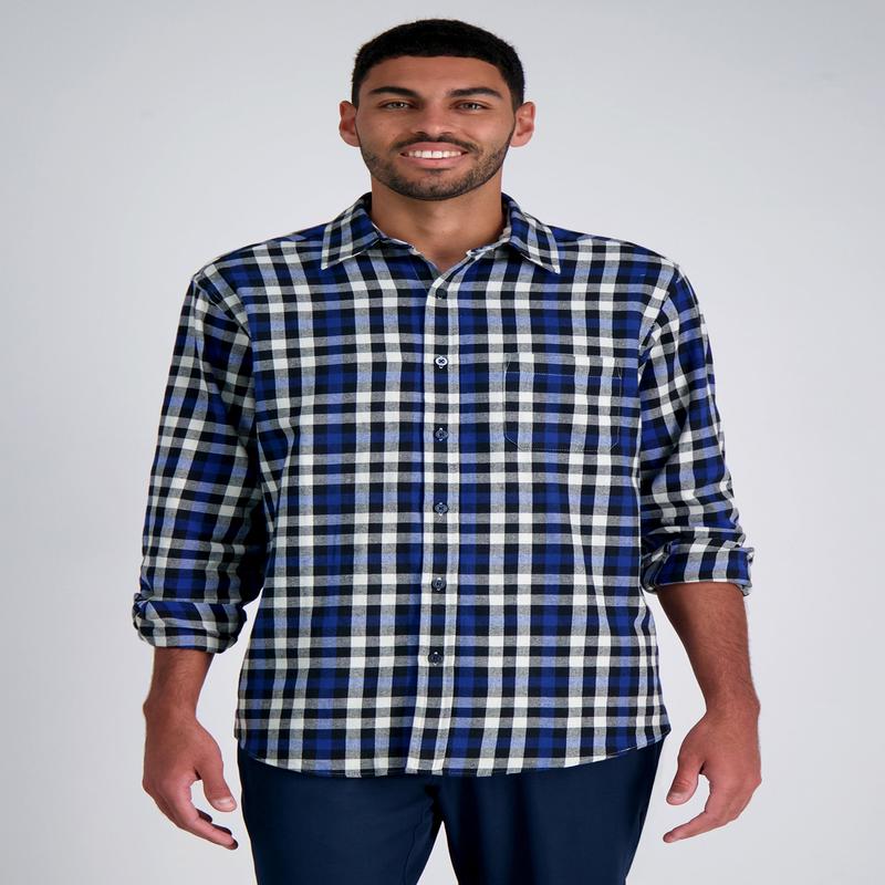 Long Sleeve Flannel Plaid Shirt - Black