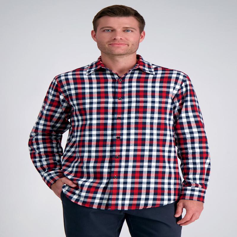 Long Sleeve Flannel Plaid Shirt - Brick