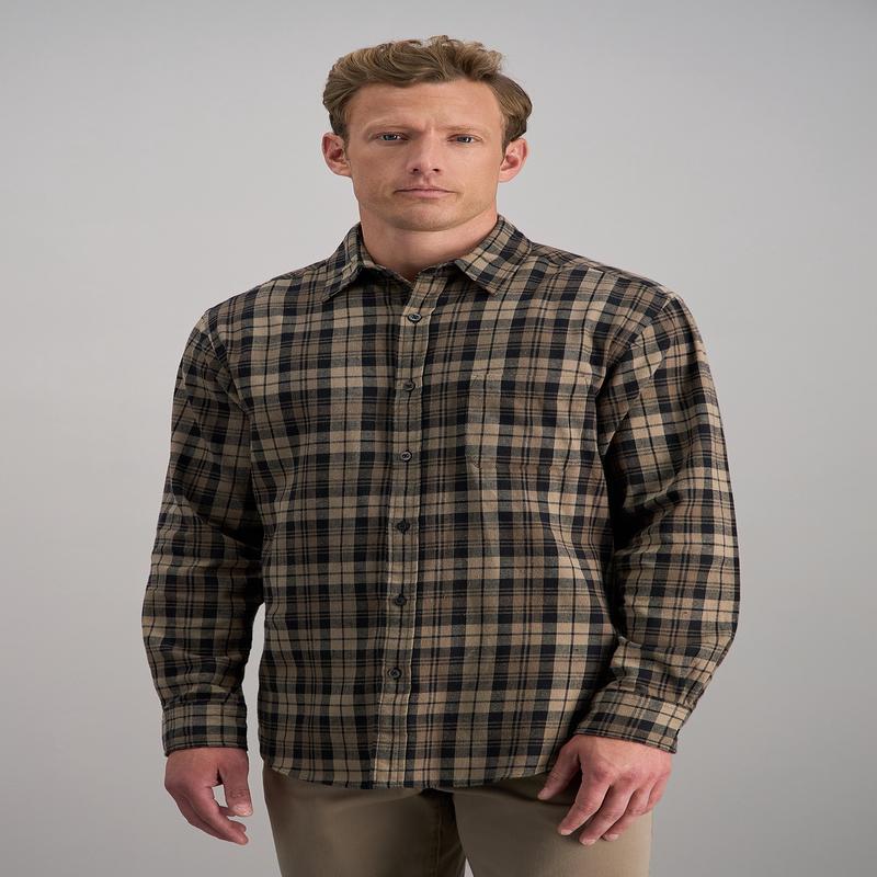 Long Sleeve Flannel Plaid Shirt - Brown