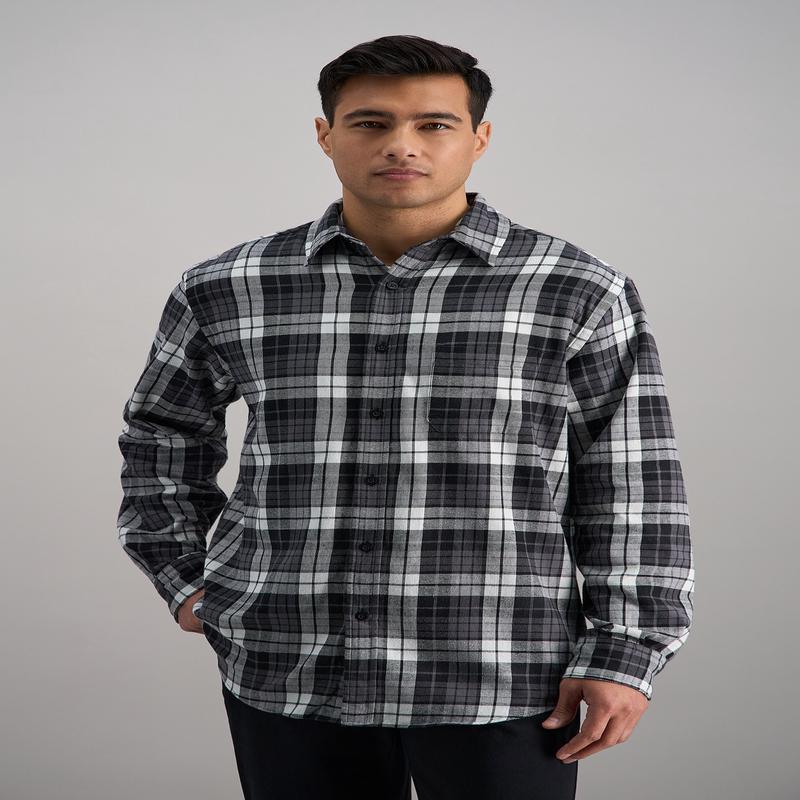 Long Sleeve Flannel Plaid Shirt - Charcoal