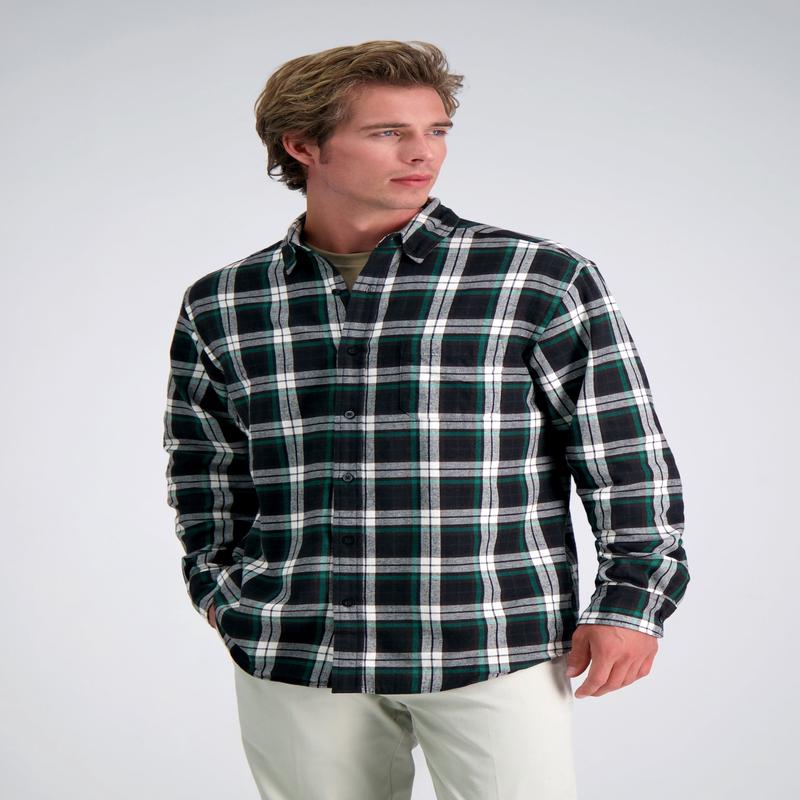 Long Sleeve Flannel Plaid Shirt - Green