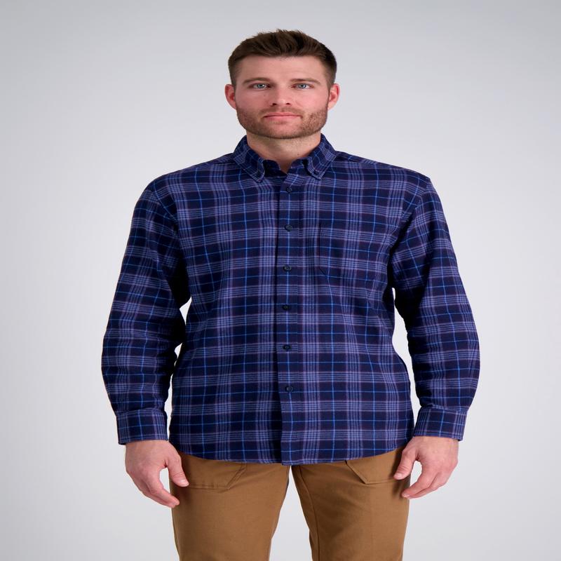 Long Sleeve Flannel Plaid Shirt - Navy