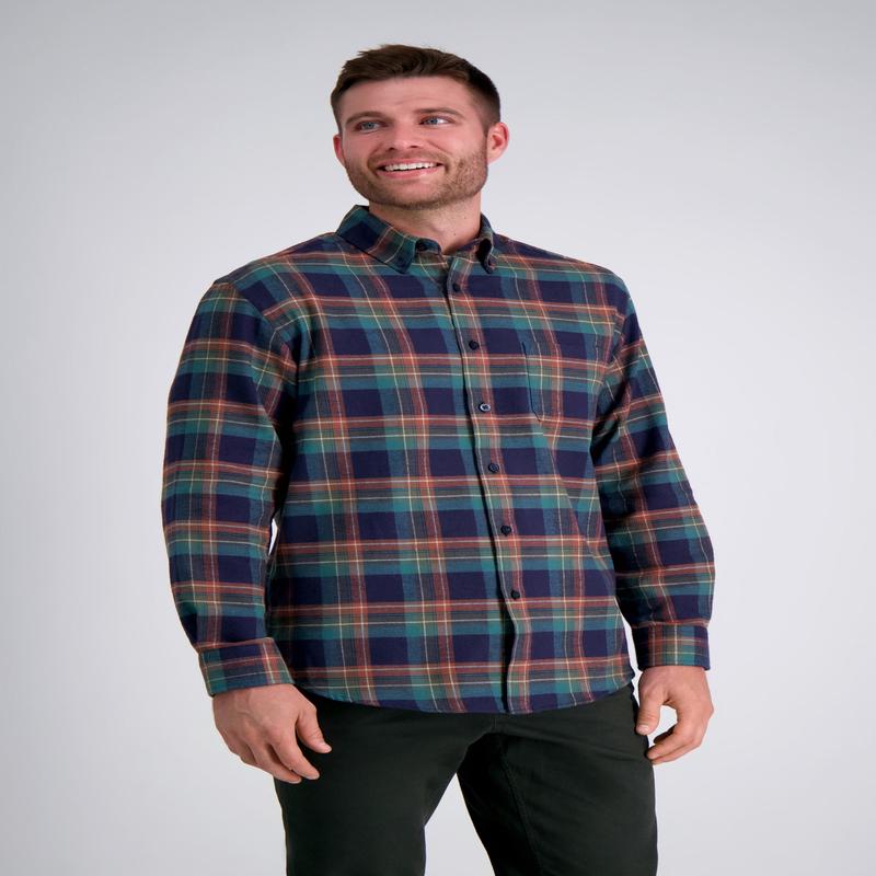 Long Sleeve Flannel Plaid Shirt - Teal