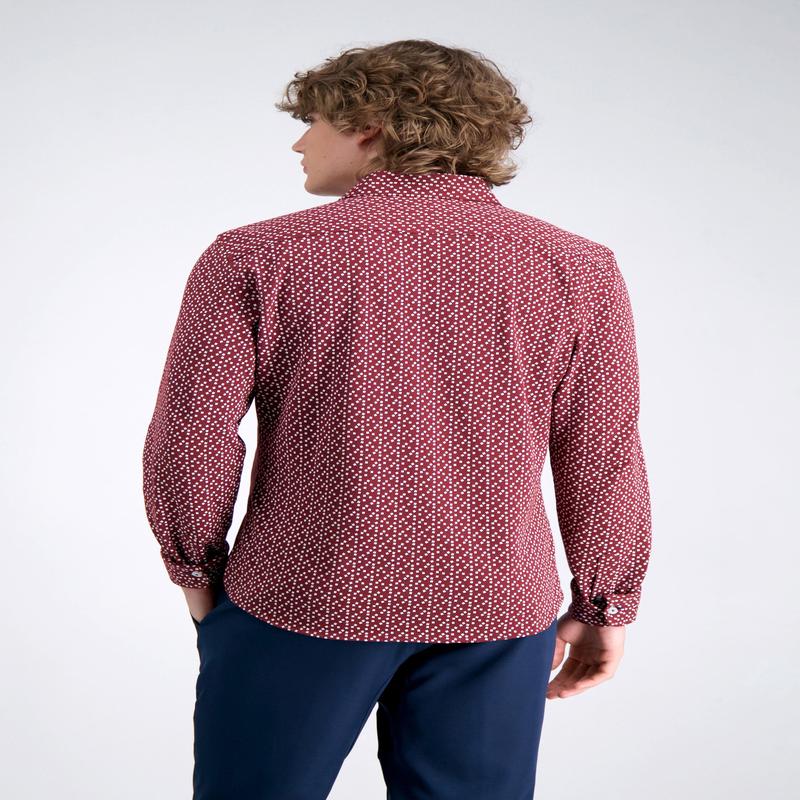 Long Sleeve Pique Shirt - Burgundy Geo Ditsy