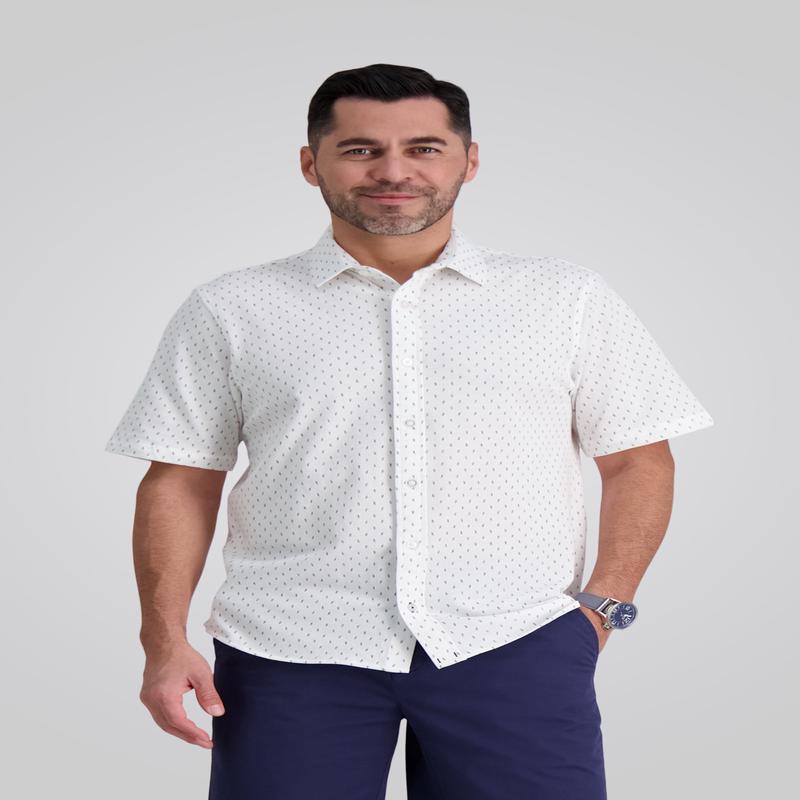Pique Short Sleeve Button Down Shirt - Tan