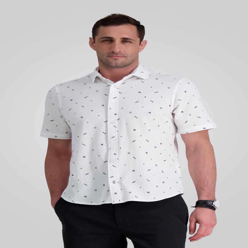 Pique Short Sleeve Button Down Shirt - White