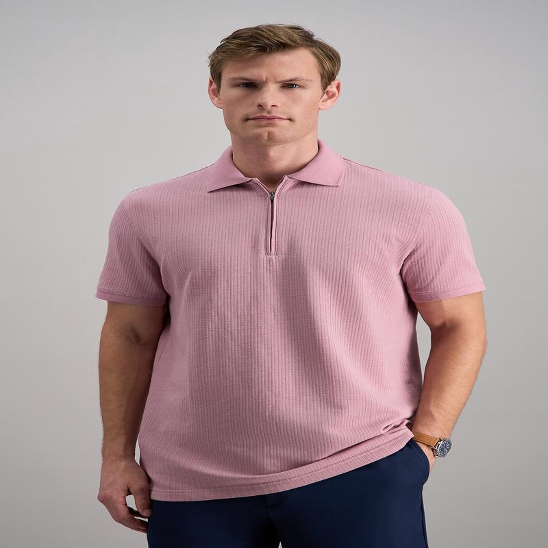 Premium Comfort Quarter Zip Jacquard Polo - Pink