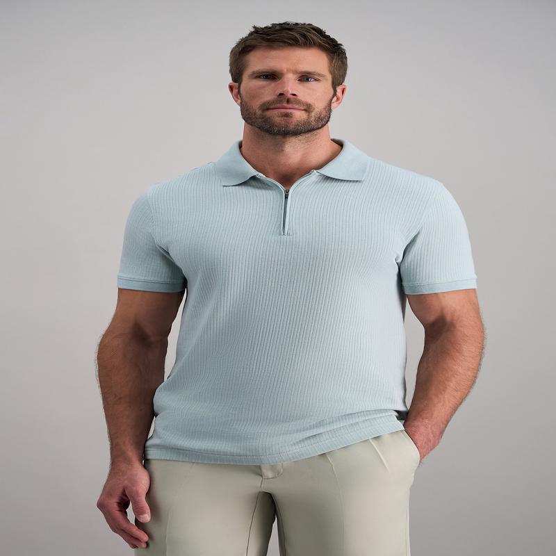 Premium Comfort Quarter Zip Jacquard Polo - Seafoam