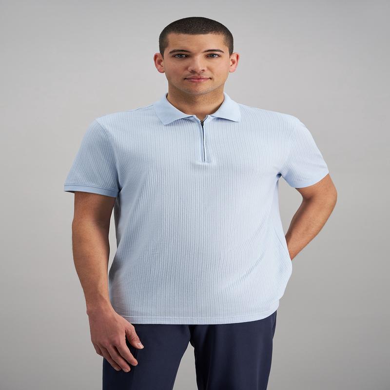 Premium Comfort Quarter Zip Jacquard Polo - Sky
