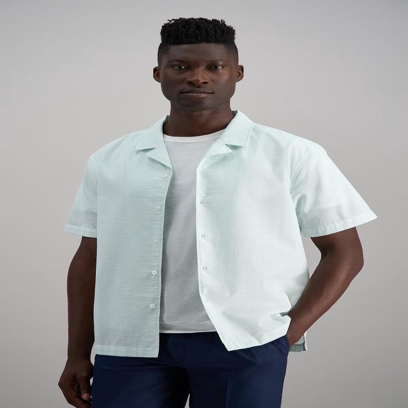 Short Sleeve Camp Shirt - Seafoam Seersucker