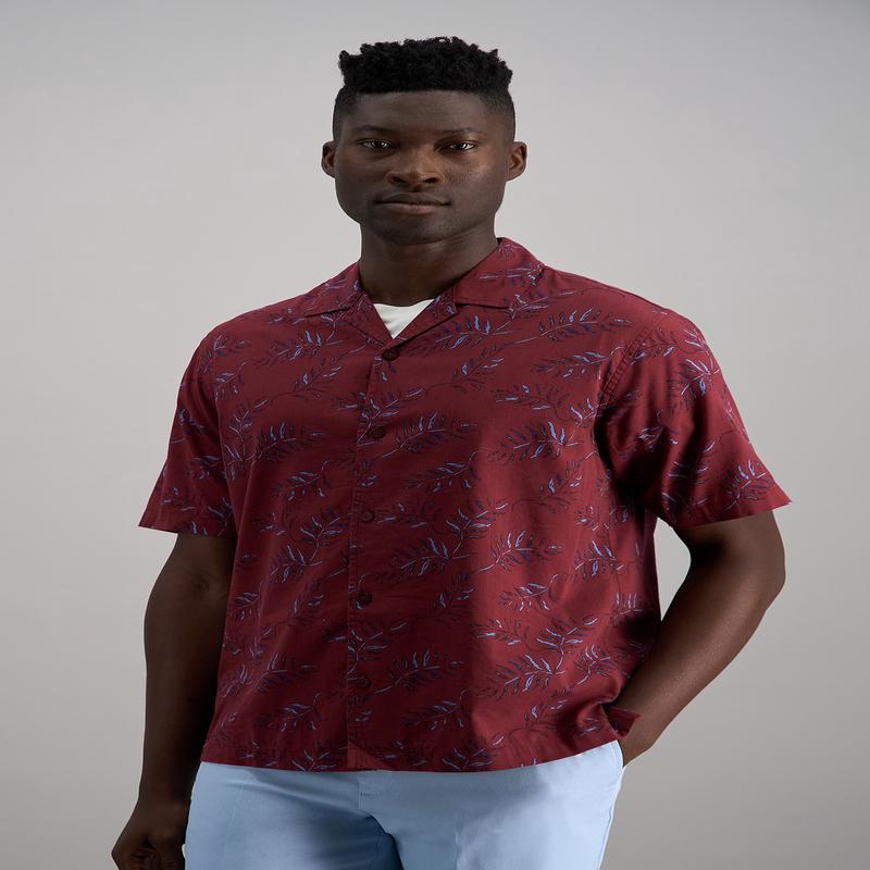 Short Sleeve Tropical Camp Shirt - Dark Red