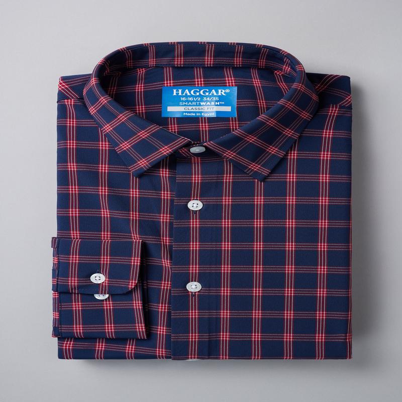 Smart Wash Dress Shirt - Navy Plaid