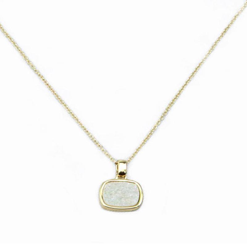 Christy Square Druzy Necklace in Gold