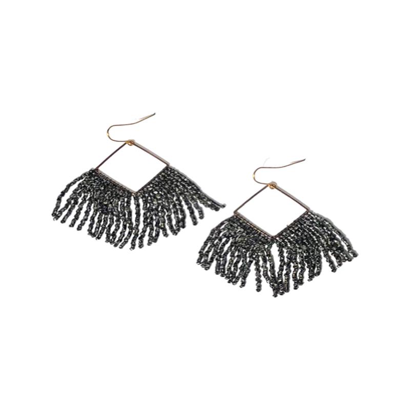 Hope Black Stone Fringe Earrings