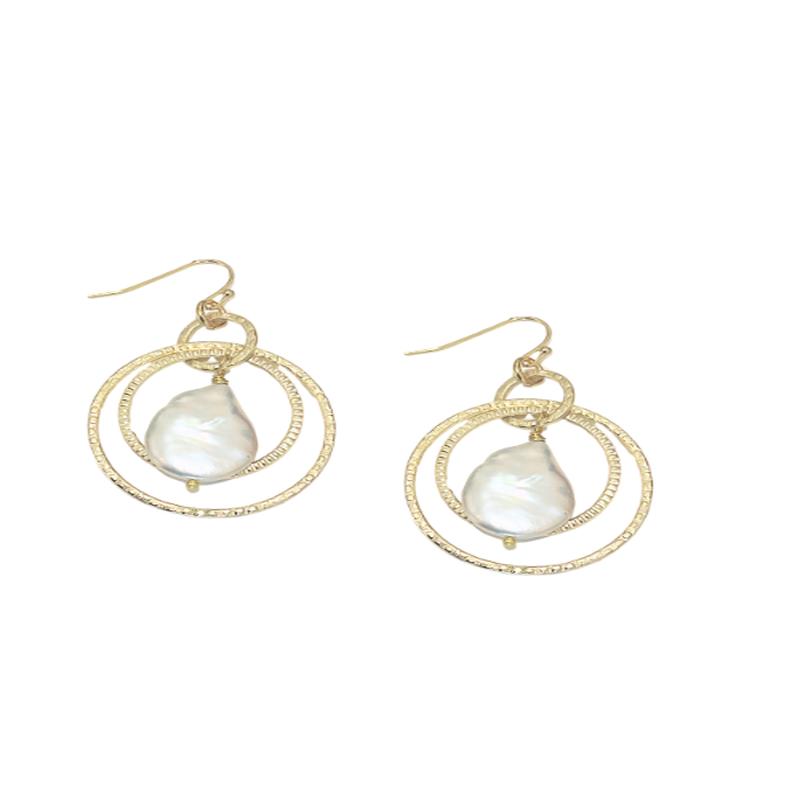 Ellie Hammered Pearl Hoop Earrings