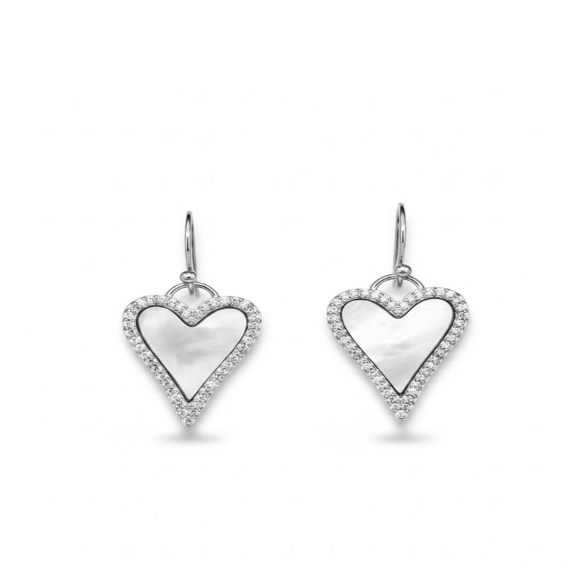 Eva Heart and Pearl Pave Earrings Silver