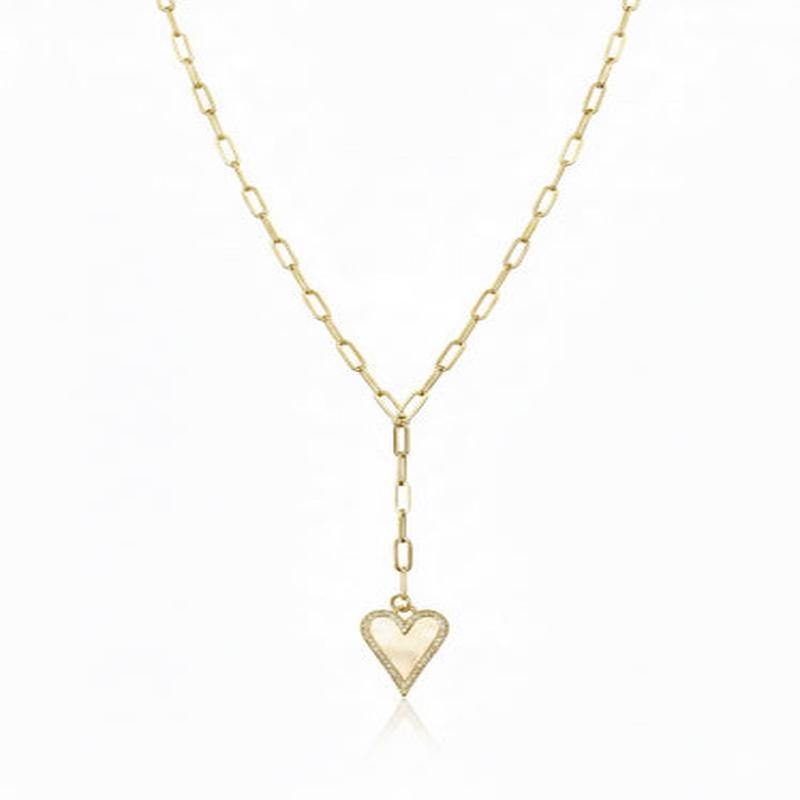 Eva Heart and Pearl Pave Y Necklace Gold
