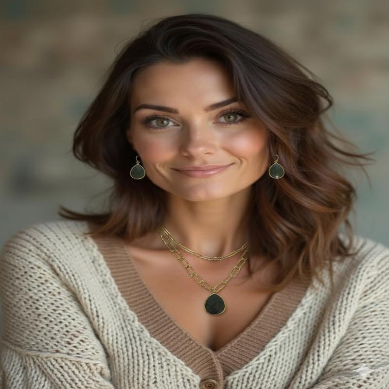 Gemi Necklace & Earrings 2 pc Set Aventurine