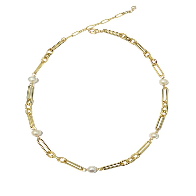 Kennedy Pearl Paperclip Necklace Gold