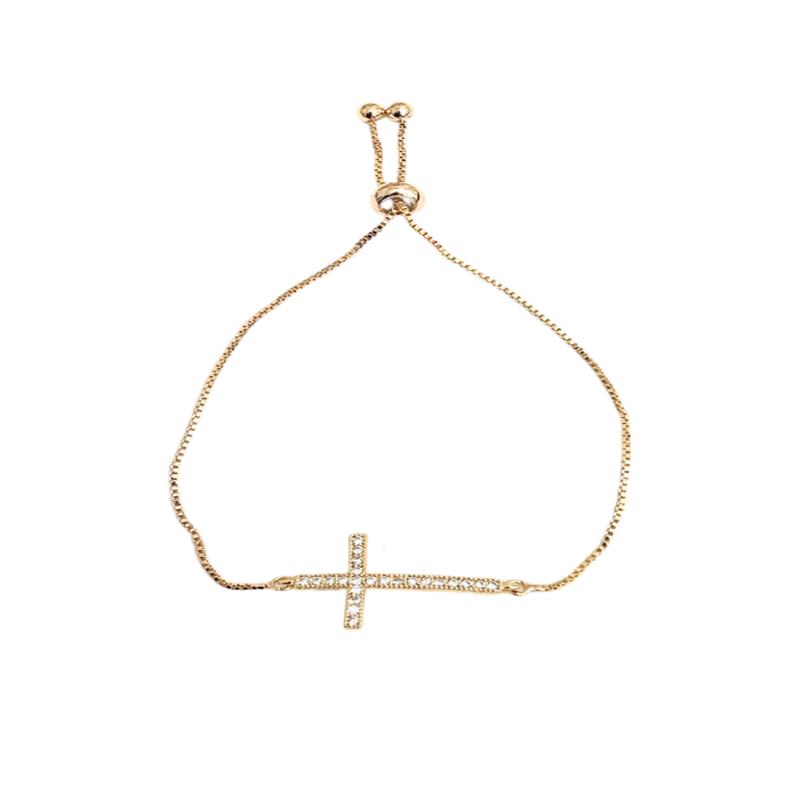 Medium Pave Cross CZ Bracelet Gold