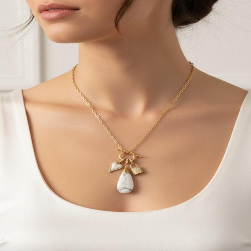 2 Way Howlite Charm Necklace Gold