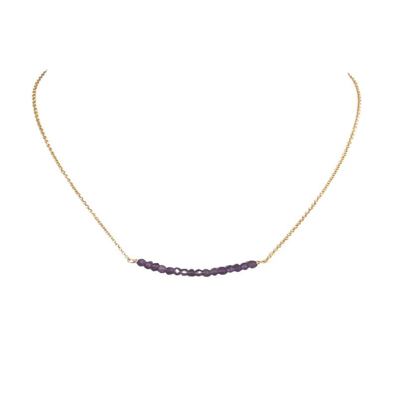 Amethyst Bead Necklace Gold - February Birthstone