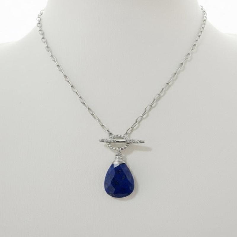 Annie Gemstone Toggle CZ Necklace -Silver