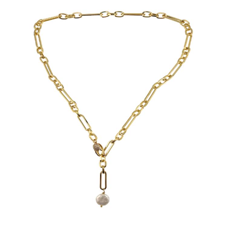 Bianca Pearl Paperclip Convertible Lariat-Gold (