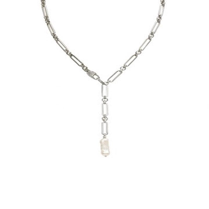 Bianca Pearl Paperclip Convertible Lariat-Silver