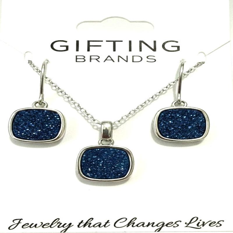 Christy Jean Square Pendant & Earrings in Silver 2pc set