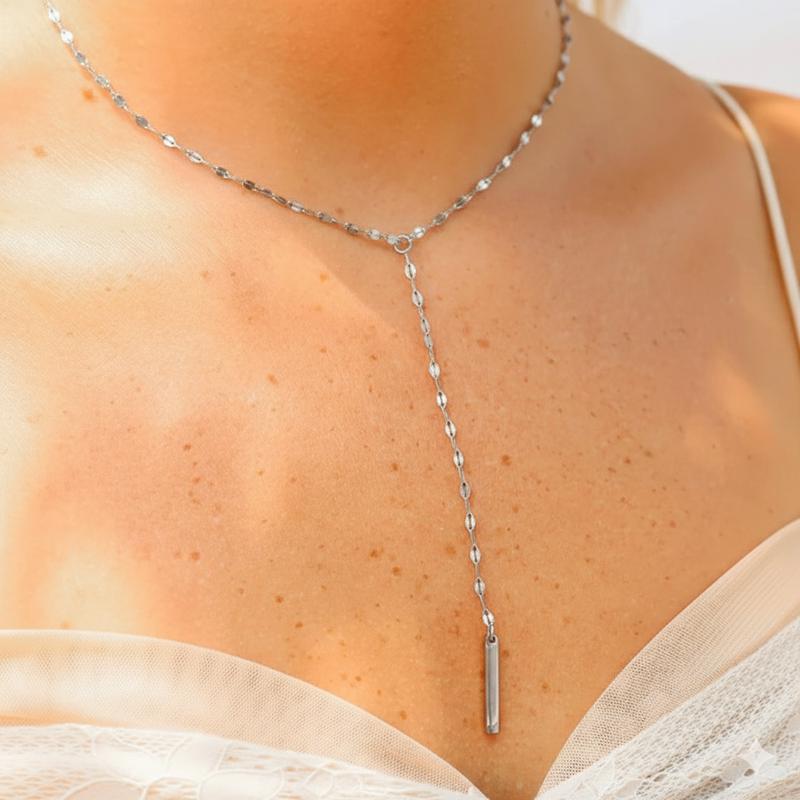 Dainty Bar Y Necklace -Silver